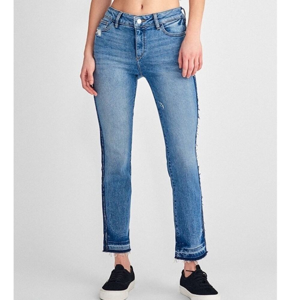 DL1961 Mara Ankle Everett Straight Leg Frayed Side Raw Hem Jeans Size 27